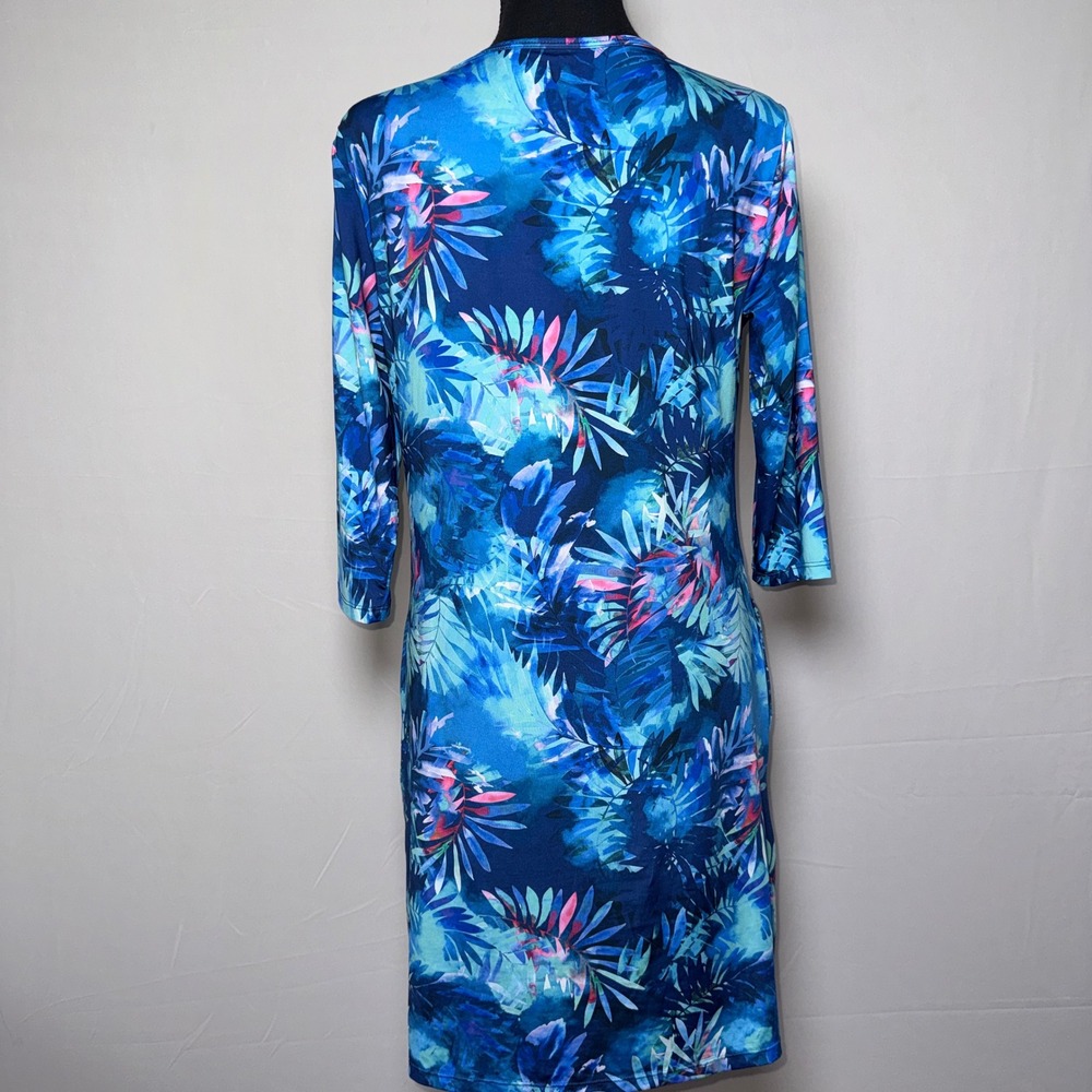 Reel Legends Womens Blue Tropical Leaf Keep-It-Cool Performance Dress S Pockets - Picture 5 of 11